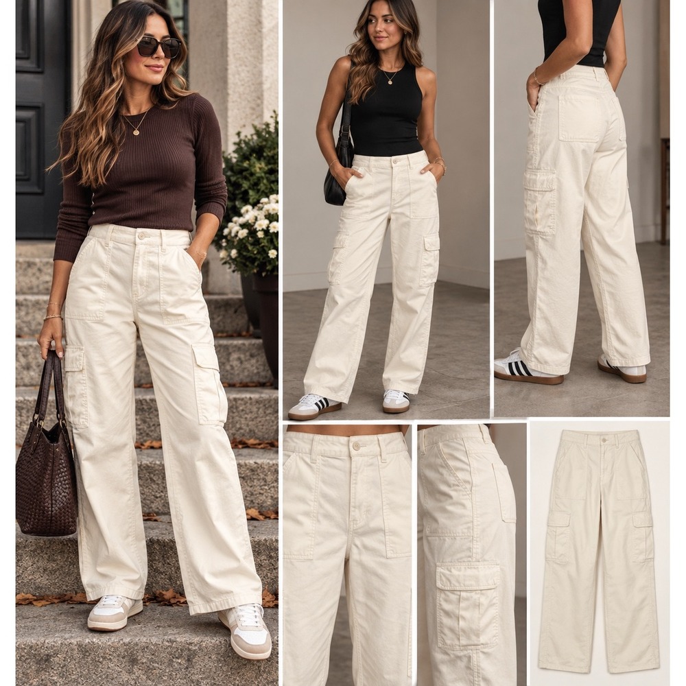 Universal Thread Cargo Pants Off White Cotton Blend Utility Casual Size 16